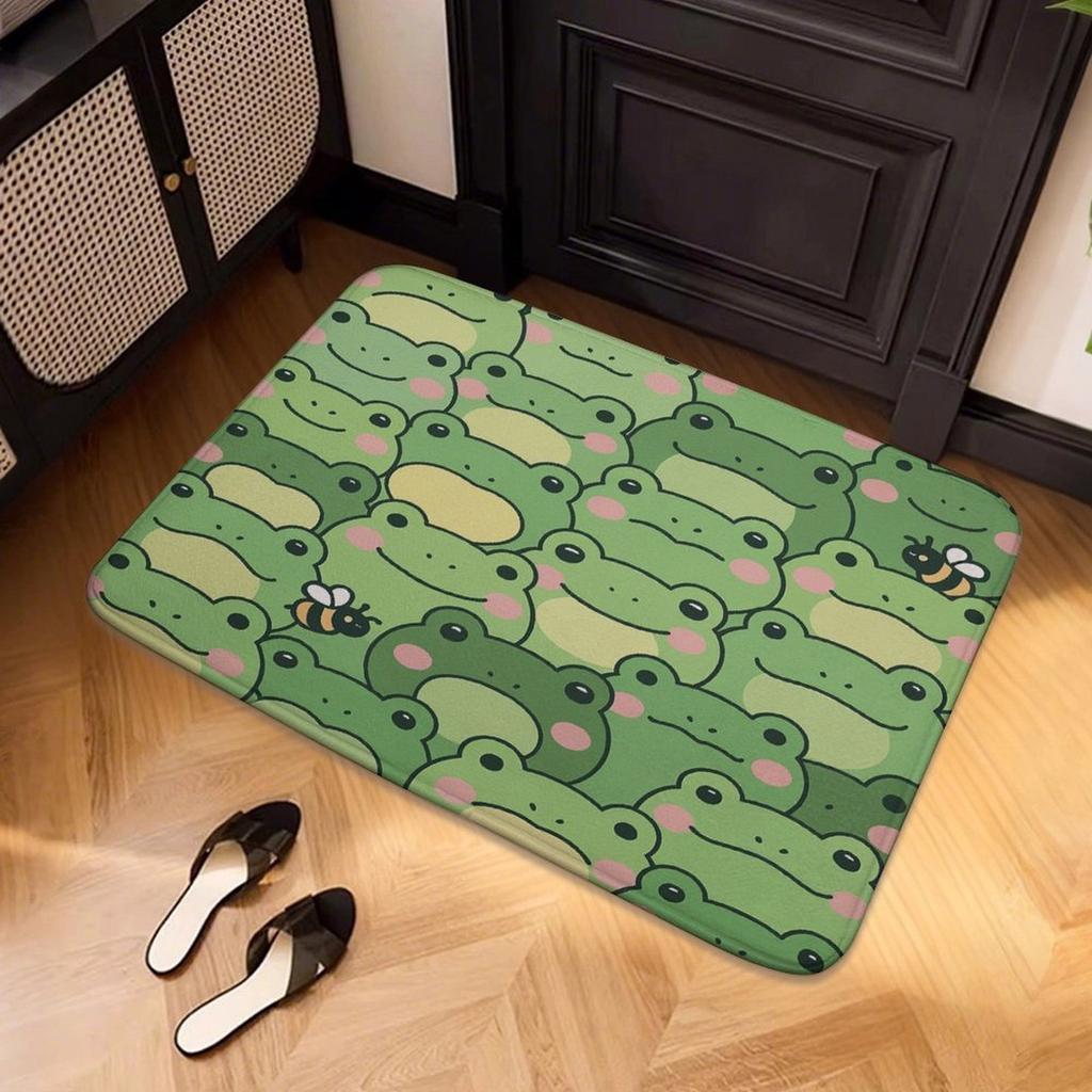 Frog Door Mat – Cute Green Frogs & Bee Pattern, Playful Nature-Inspired Entryway Mat for Bathroom, Kitchen 40x60cm 50x80cm