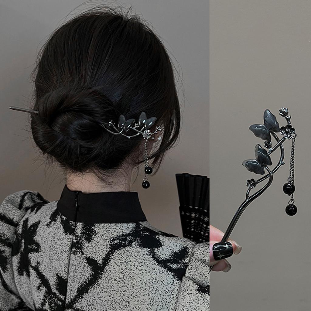 Chinese Court Style Hair Pins With Tassel Alloy Vintage Butterfly Flowers Hair Clip For Women Wedding Hair Jewelry Accessories