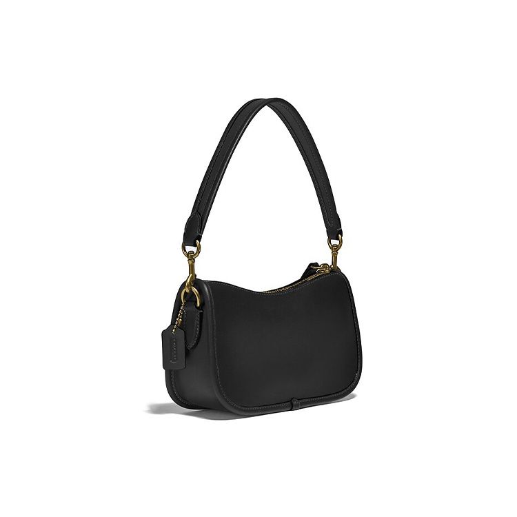 Coach Swinger 20 Solid Color Zipper Closure Leather Mahjong Bag Shoulder Tote Bag Small Women Bags Black C2643-B4BK