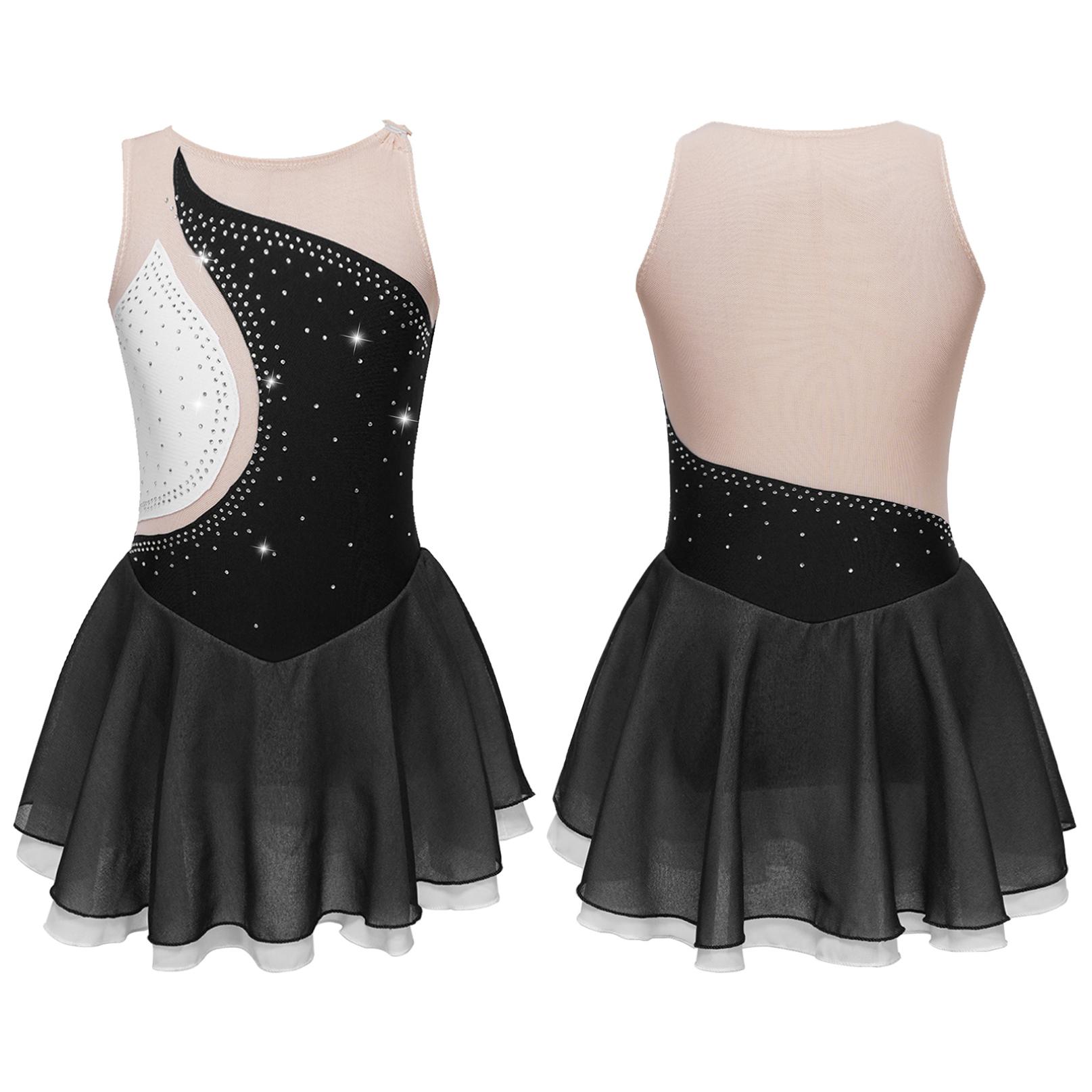 

Сукня для фігурного катання для дівчат без рукавів Балетне трико зі стразами Костюм для змагань Гімнастичний костюм 5-6 Years чорний