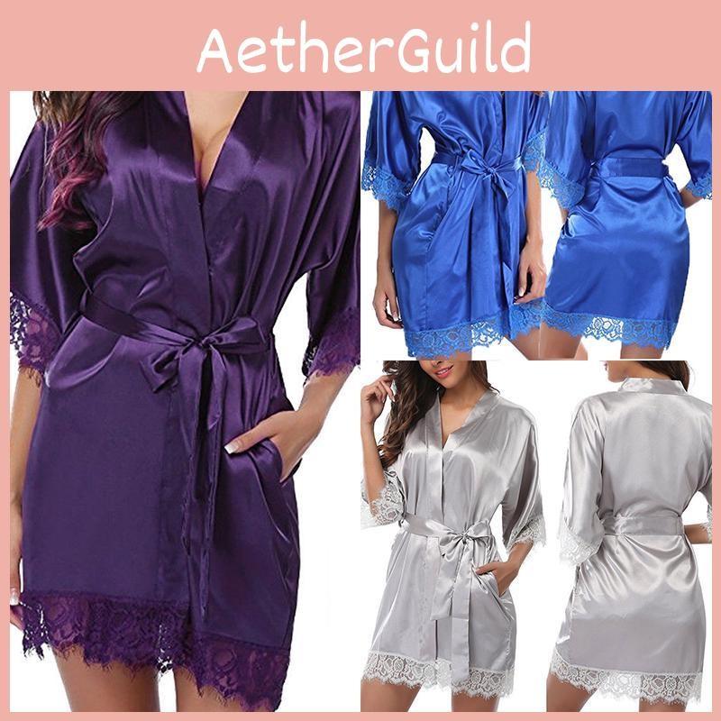 Silk Plain Womens Satin Robes Bridal Wedding Bridesmaid Bride Gown Robe Bath