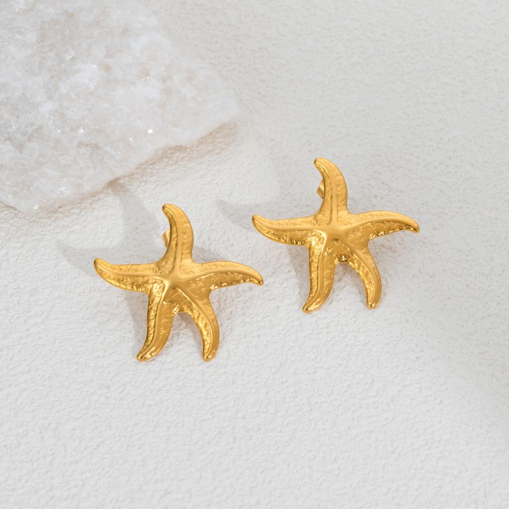 NEW BOHO EMBOSS STARFISH OCEAN HAWAII EARRINGS Dazan 2027 INS 18k Gold Plated Hypoallergenic Stainless Steel BIKINI Jewelry
