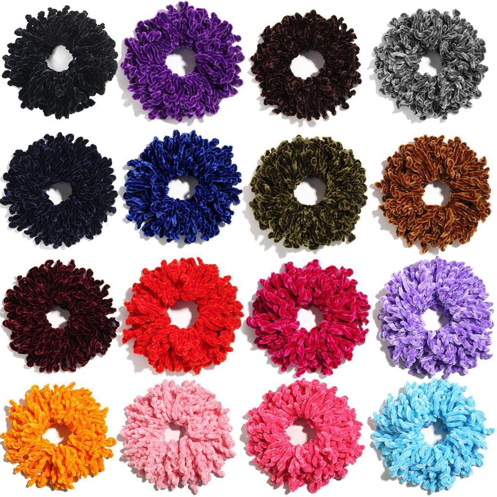 Handmade Wool Hair Tie - Ethnic Style Golden Velvet Flower Headwear, Multi-color Options