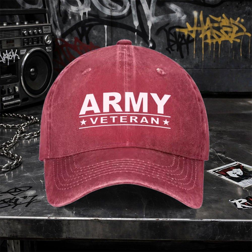 Vintage Washed Baseball Cap For Army Veteran Unisex Duckbill Hat With Hook Loop Closure Lightweight Washed Cap