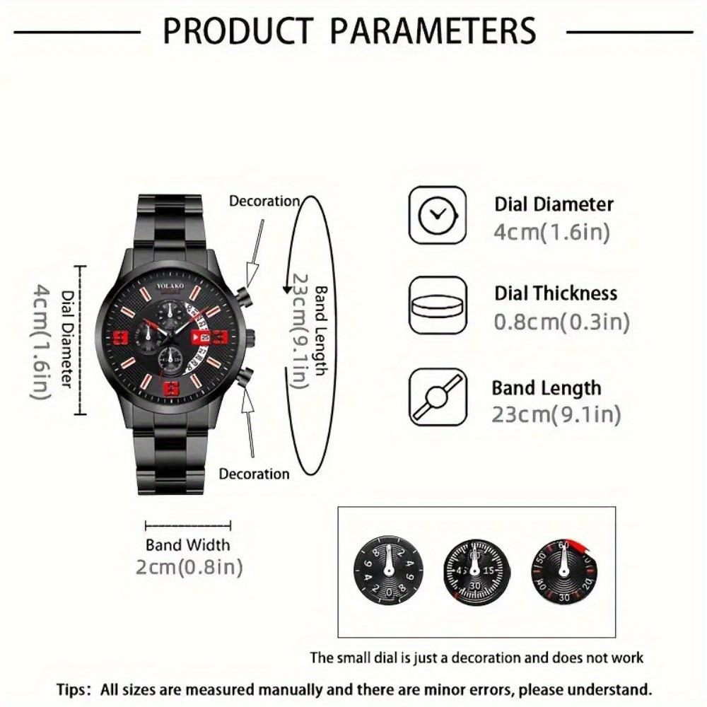 YOLAKO Mens Fashion Calendar Watch Men Business Stainless Steel Mesh Belt Quartz Wrist Watch Male Clock