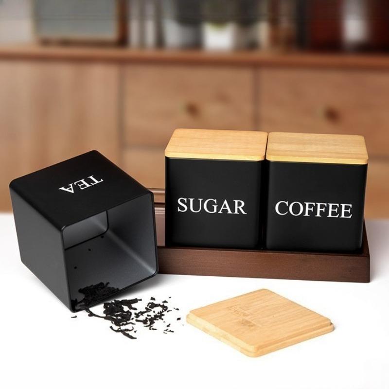 Multi-purpose Bamboo-Lidded Metal Storage Tin-Minimalist Creative Organizer for Candy, Coffee & Tea Decorative Storage Container