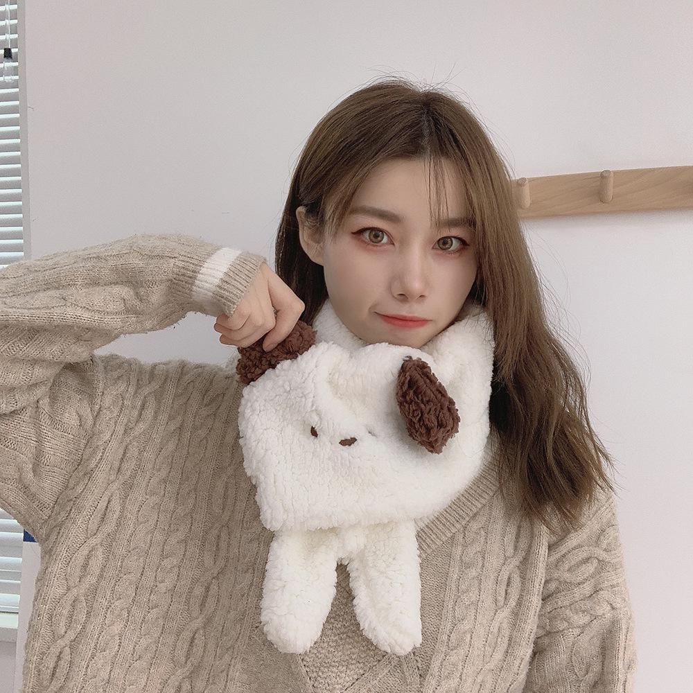 Korean Style Cute Blush Rabbit Plush Scarf: Women's Sweet, Warm, Thickened Lamb Wool Neck Warmer