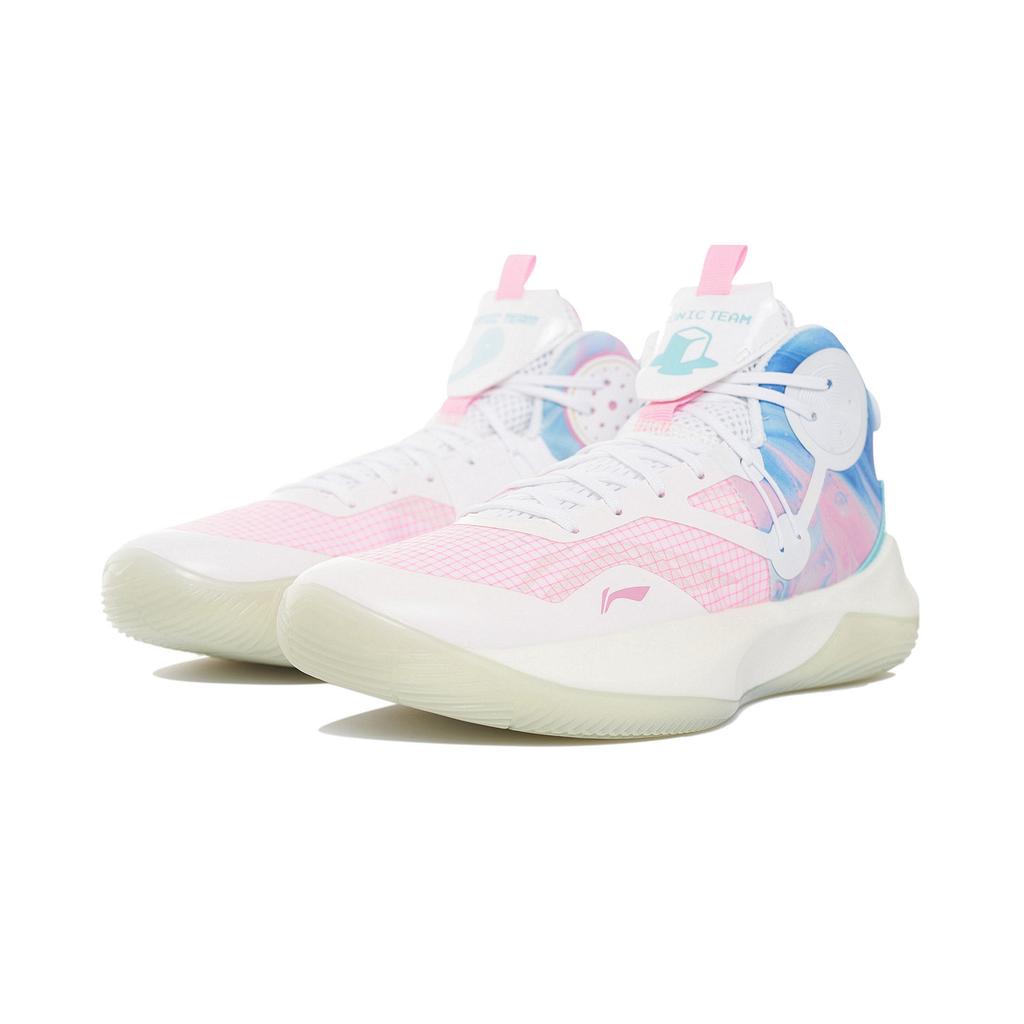 New LINING Sonic 9 IX Team Mid Men's On Court Basketball Shoes   White/Pink/Blue ABAS107-1