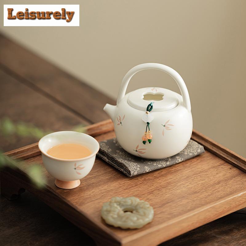 203ml Orchid Wind Chime Cream Ding Kiln Teapot Vintage Tea Infuser Pot Tea Maker Kettle with Strainer Tableware Supplies Craft