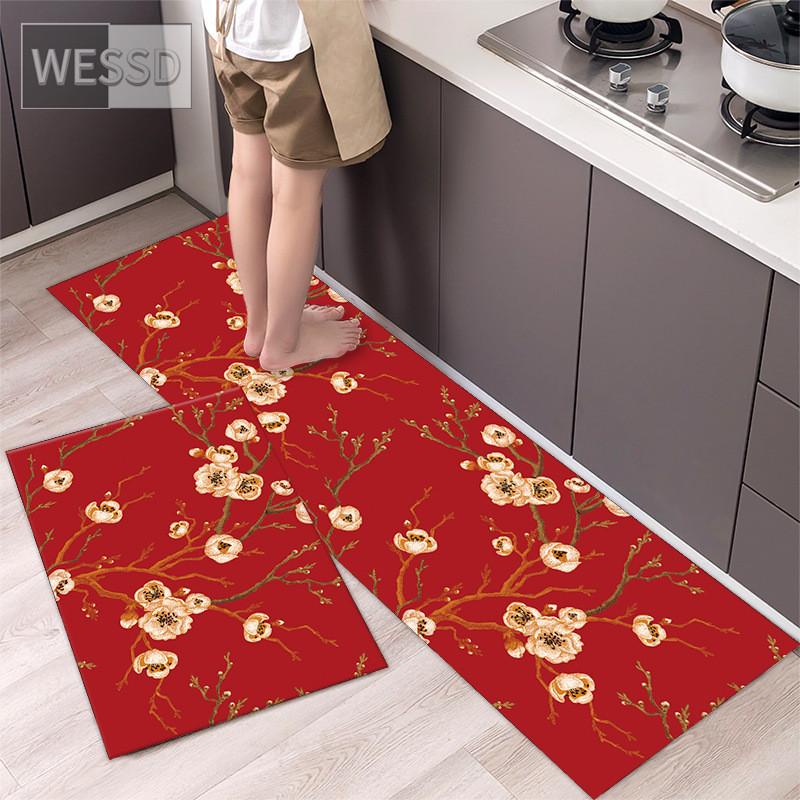 Retro Floral Rug For Kitchen Floor Chinese Style Flower Carpet Runner Home 40x60cm 40x120cm 2 Pieces Laundry Mats Absorbent Non-slip Chair Mat