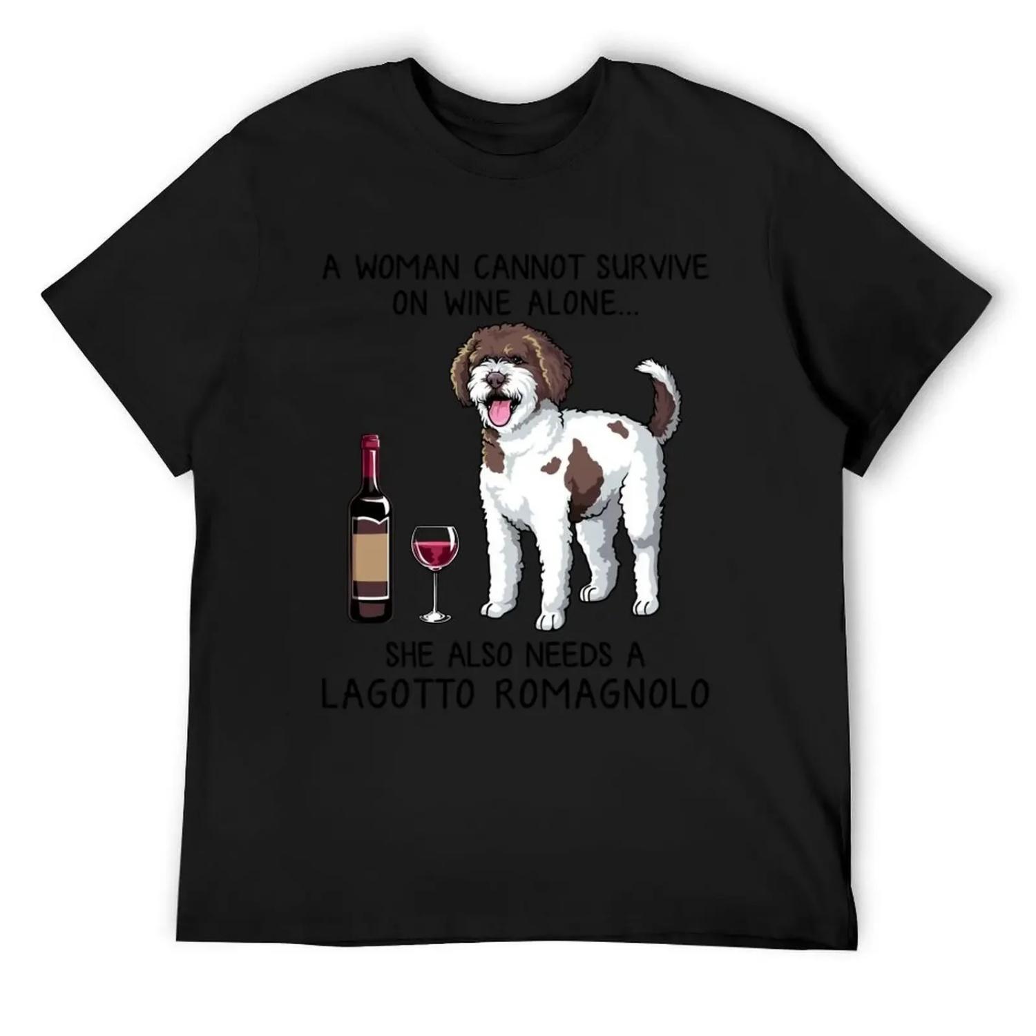 

Lagotto Romagnolo dog and wine Funny gift for dog mom T-Shirt Man t-shirt tees animal prinfor boys compression shirt men XXXXXL чорний