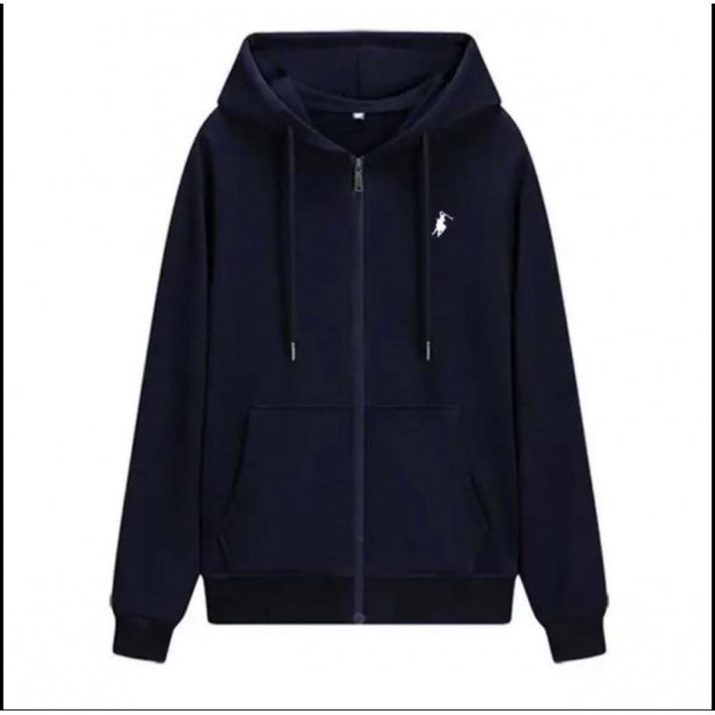 Men's Embroidered Small Horse Zip-Up Hoodie - Casual Long-Sleeved Jacket for Spring and Autumn.