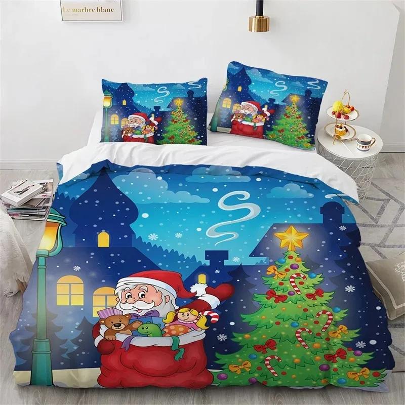 3D Christmas Duvet Cover Microfiber Santa Claus Comforter Cover Cartoon Bedding Set Twin King Quilt Cover With Pillowcases