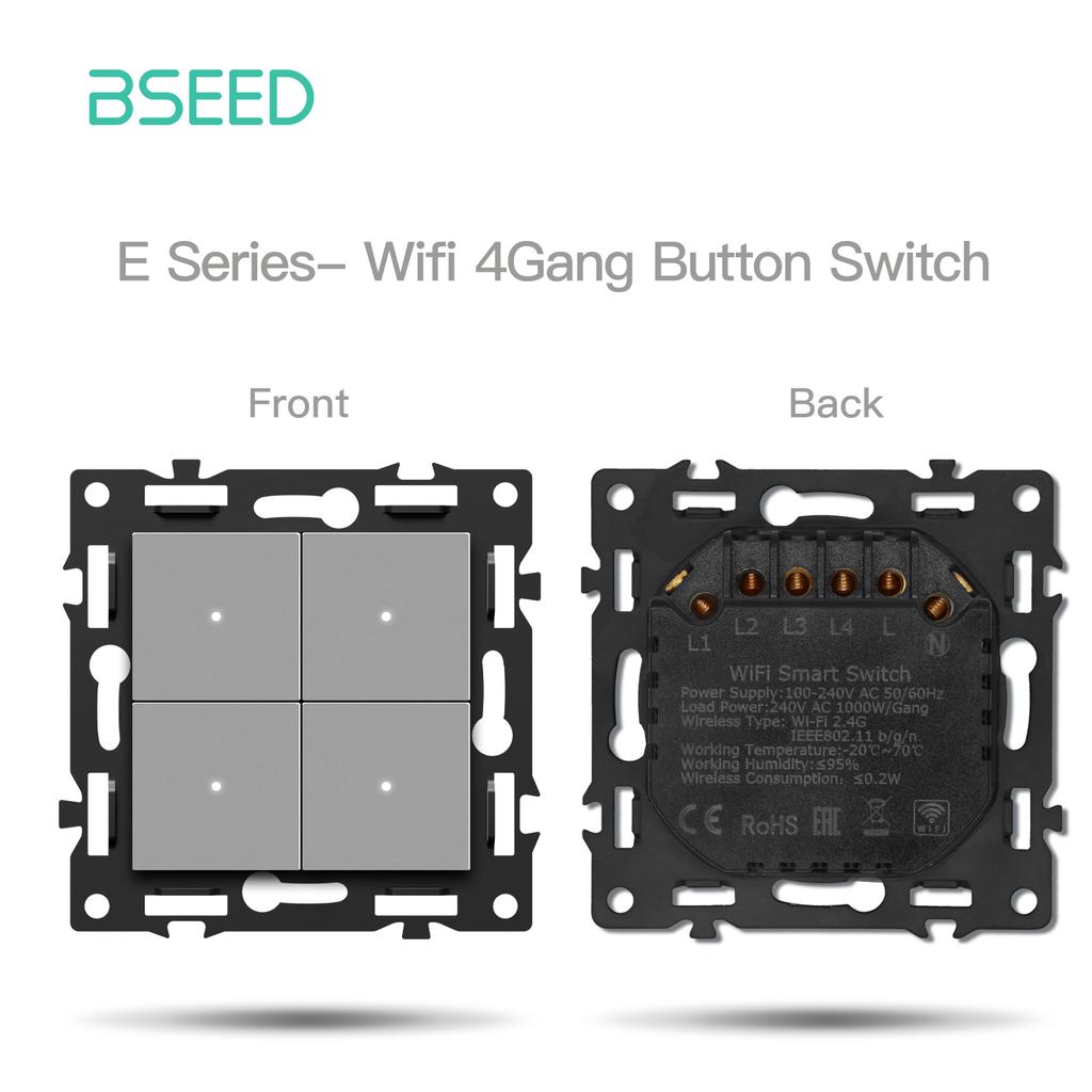 BSEED WIFI Click Switch Modules Smart Light Switch Parts White Glass Frame DIY Combination Wall Sockets USB Charge Key E-Series