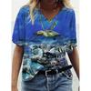 Sommer Meeresschildkröte 3D Druck T-Shirt Damen V-Ausschnitt Kurzarm T-Shirts Y2k Oberteile Harajuku Streetwear Oversized T-Shirt Damenbekleidung