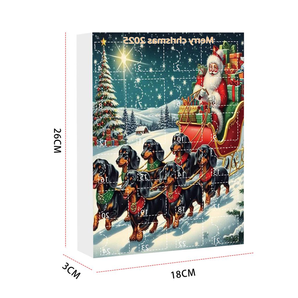 Christmas Advent Calendar with Santa Hats Hanging Dachshund Ornaments Mini Xmas Tree Dog Pendant for Holiday Backpack Ornaments