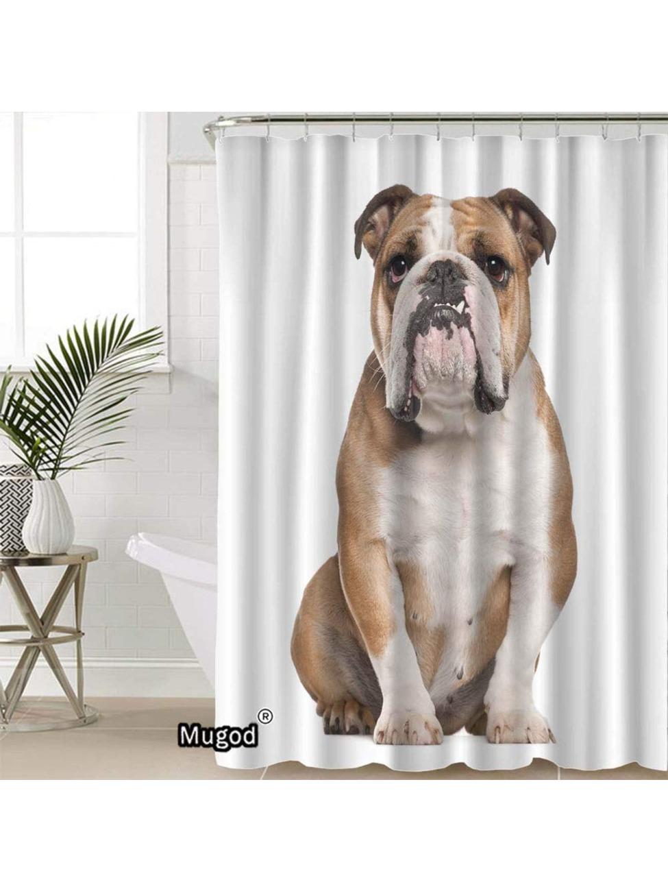 

Shower Curtains English Bulldog Old Sitting Against White Background Decorative Bathroom Waterproof Fabric Shower Curtain with 90x180CM