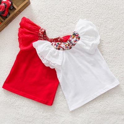 Kids Baby Girls Cute Floral Collar T-shirts Short Sleeve Tops Blouse Baby T-shirts 0-2Y