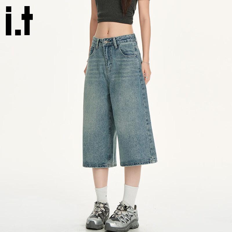 CHOCOOLATEit Women's Washed Wide-Leg Cropped Jeans