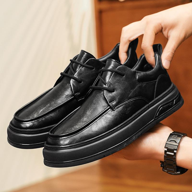 Men's Shoes Spring New Leather Leather Shoes British Wear-resistant Heightening Casual Versatile Retro Sports Fashion Tooling Board Shoes