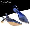 Queena Yan 2025 Italský design Kamínky Luxusní Námořnicky modré Boty a kabelka s špičatou špičkou Dámské vysoké podpatky na večírky Vysoká kvalita