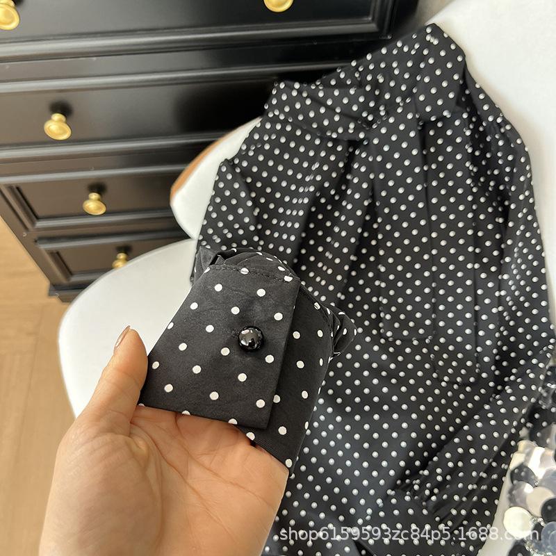 Unique design, chic polka dot long-sleeved shirt, women's 2025 new high-end slim-fitting versatile and thin top