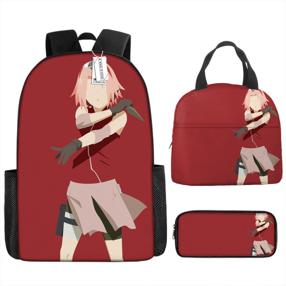 Naruto Shippuden Elementary and Secondary School School Bag Large Capacity Campus Backpack Lunch Bag Pencil Bag Three-piece Set