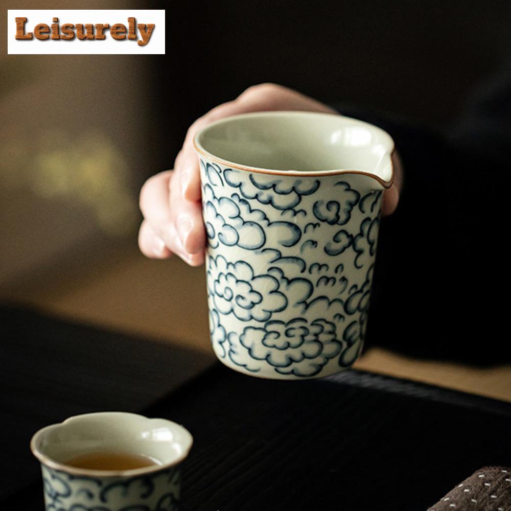 230ml Antique Ru Kiln Auspicious Clouds Tea Pitcher Zen Cha Hai Justice Cup Can Nourishing Kung Fu Tea Tableware Accessories