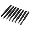 8 Styles Black Carbon Fiber Plastic Tweezers Kit for Nail Art DIY Picking Needle Nose Pointed Curved Flat Tip Tweezers