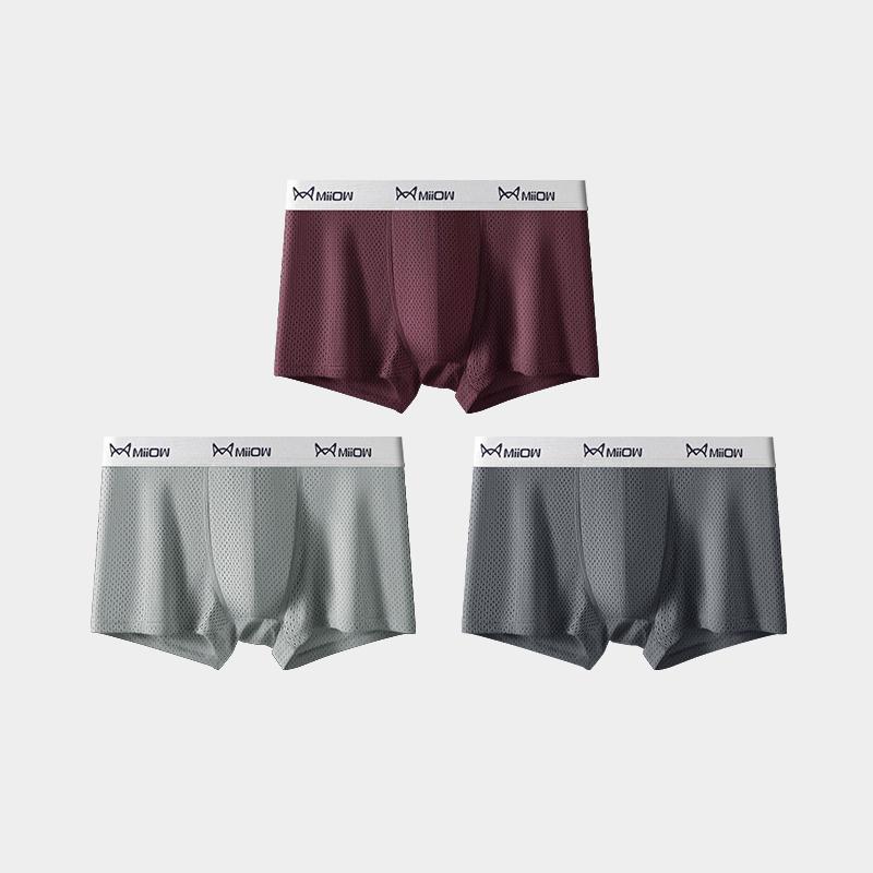 MIIOW 3 Piezas Ropa Interior para Hombre de Malla Nido de Abeja Fina de Seda de Hielo Transpirable Antibacteriana Calzoncillos Verano L-5XL