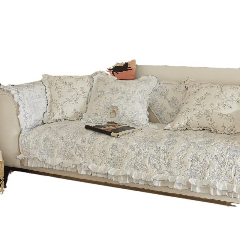 New French Sofa Cushion Cover Embroidered Non-Slip Seat Cushion Universal In All Seasons Cotton Cover Cover Literary And Retro