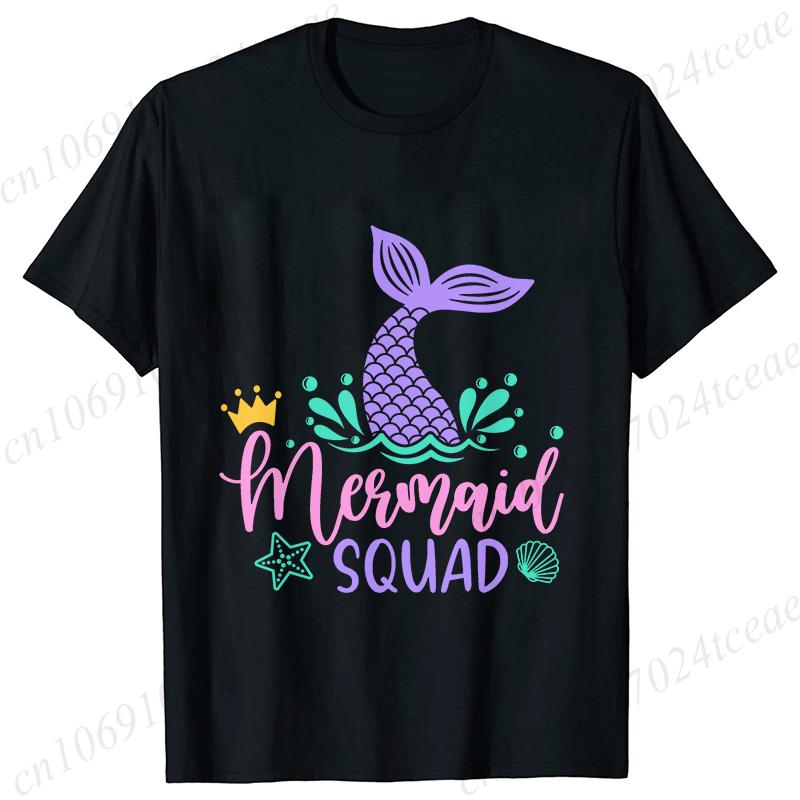 

Mermaid Squad Print Female T-Shirts Short Sleeve Tee Clothing Mermaid Girls Birthday Party Women Tops Birthday Squad Female Tops S