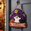 Wooden Halloween Welcome Sign with and Pumpkin Design, 2D Flat Wall Decor for Front Door