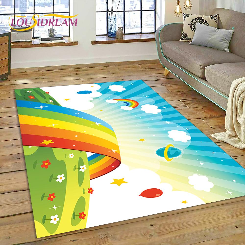 Rainbow 3D Colour Illusion Cartoon Rug Carpet for Living Room Bedroom Home Decor,Floor Mat Non-slip Decoration for Sofa Doormat