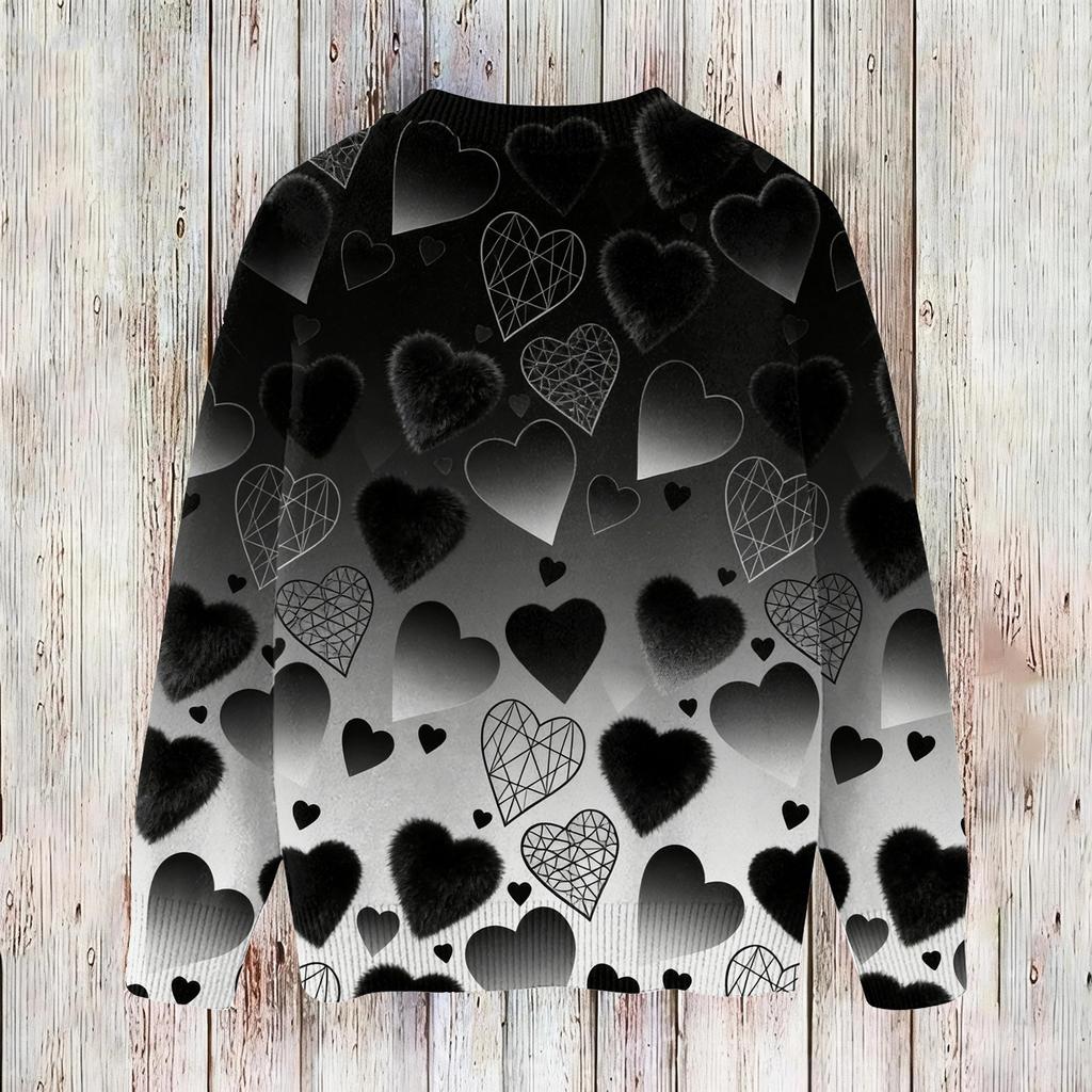 Women's Fashion Casual Long,Sleeve Valentine's Day Round,Neck Knit Pullover Top