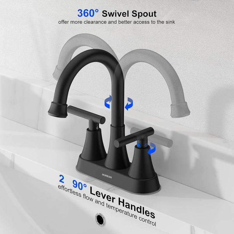 3 Hole Matte Black Bathroom Faucet with Pop-up Drain, 4 Inch Centerset, Stainless Steel Lead-Free for Sink Vanity