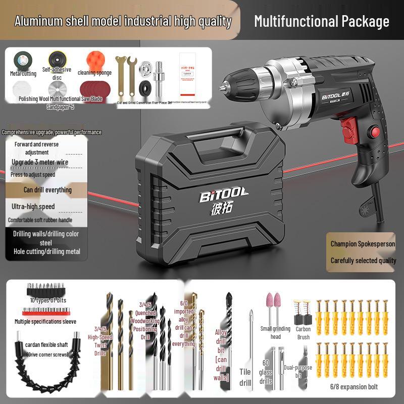 Multifunktionale kabelgebundene Elektrobohrmaschine mit hoher Leistung für den Haushaltsgebrauch, 220V Pistolenbohrmaschine zum Bohren von Wänden und Löchern