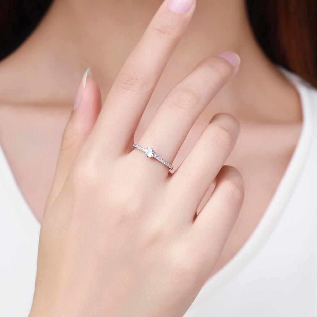 Modian Solide 925 Silber Einfache Runde Klare Zirkonia Fingerringe Für Frauen & Mädchen Klassisch Hochzeit Statement Feiner Schmuck Geschenk