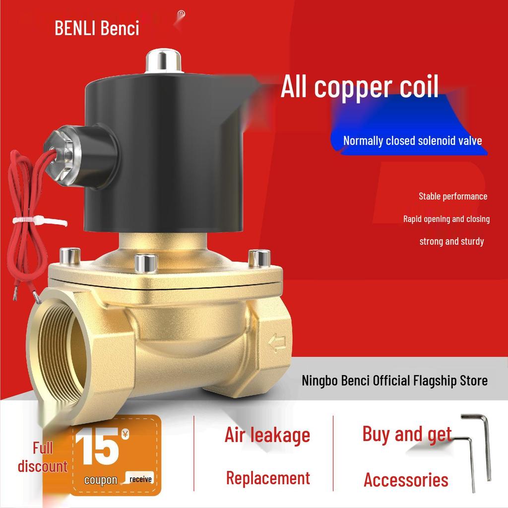 Pure Copper Coil Normally Closed Solenoid Valve for Water and Air, Available in AC220V, DC24V, and DC12V in Various Sizes