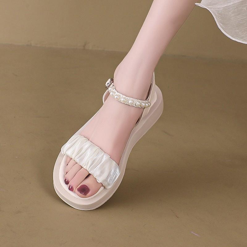 Fashion Comfort Shoes for Women Roman Sandals 2025 Summer Buckle Strap Suit Female Beige Soft Clogs Wedge Open Toe Clear Heels Gladiator