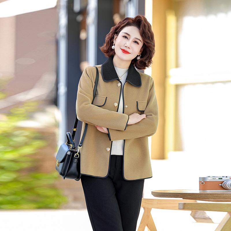 Double-Sided Wool Coat for Petite Middle-Aged Women - Spring & Autumn Style