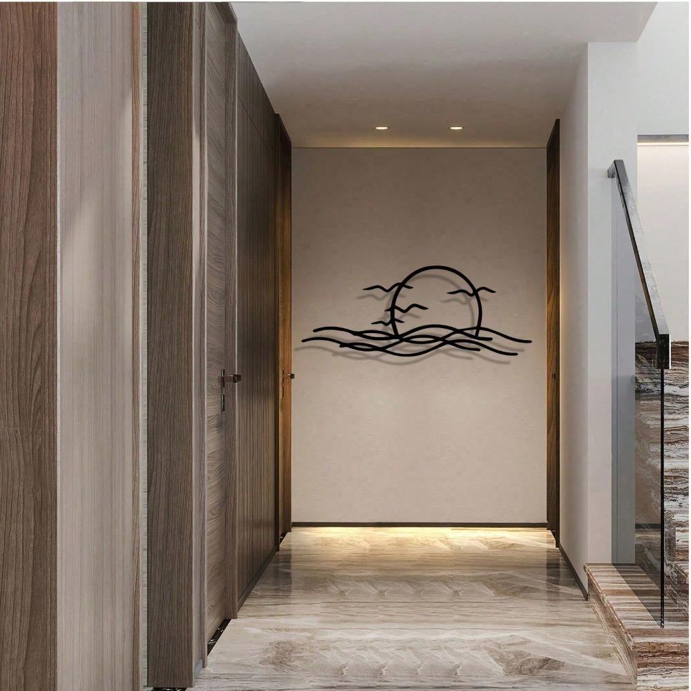 Vintage Iron Wall Art Coastal Ocean Waves Moon Seagulls Beach Home Decor Living Room Modern Rustproof