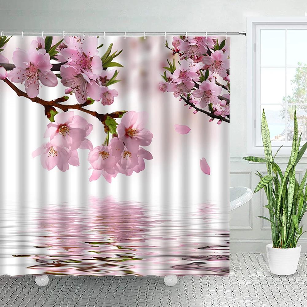 Rustic Flowers Shower Curtains Red Pink Rose Butterfly Sunflower Spring Nature Floral Bath Curtain Set Bathroom Decor with Hooks