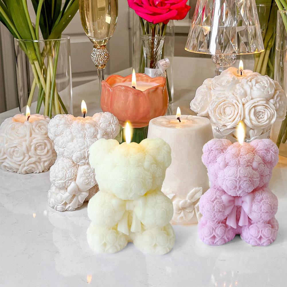 Valentinstag Schleife Rosenbär Silikonform DIY Aroma Kerze Gips Harz Ornamente Form Hochzeitskerzenherstellung