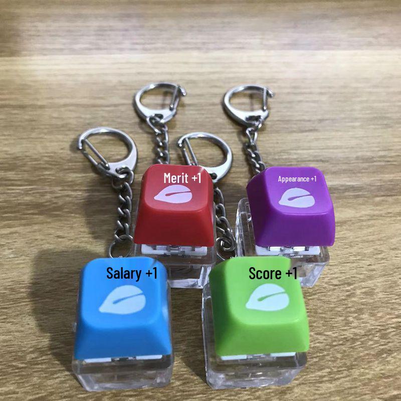 Luminous Wooden Fish Keycap Keyboard Keychain with Merit Accumulator & Decompression Function