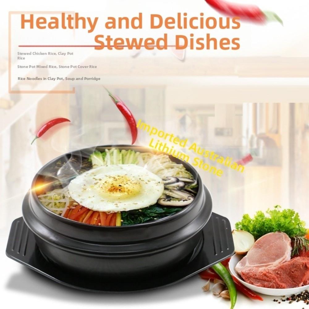 with Tray Korean Stone Pot Thickened Cooking Soup Pot Durable Mixed Rice Stone Pot  Commercial Use