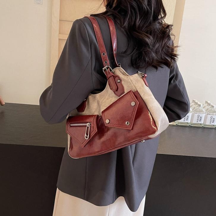 Large capacity shoulder bag, new crossbody bag, spliced women's bag, simple soft leather