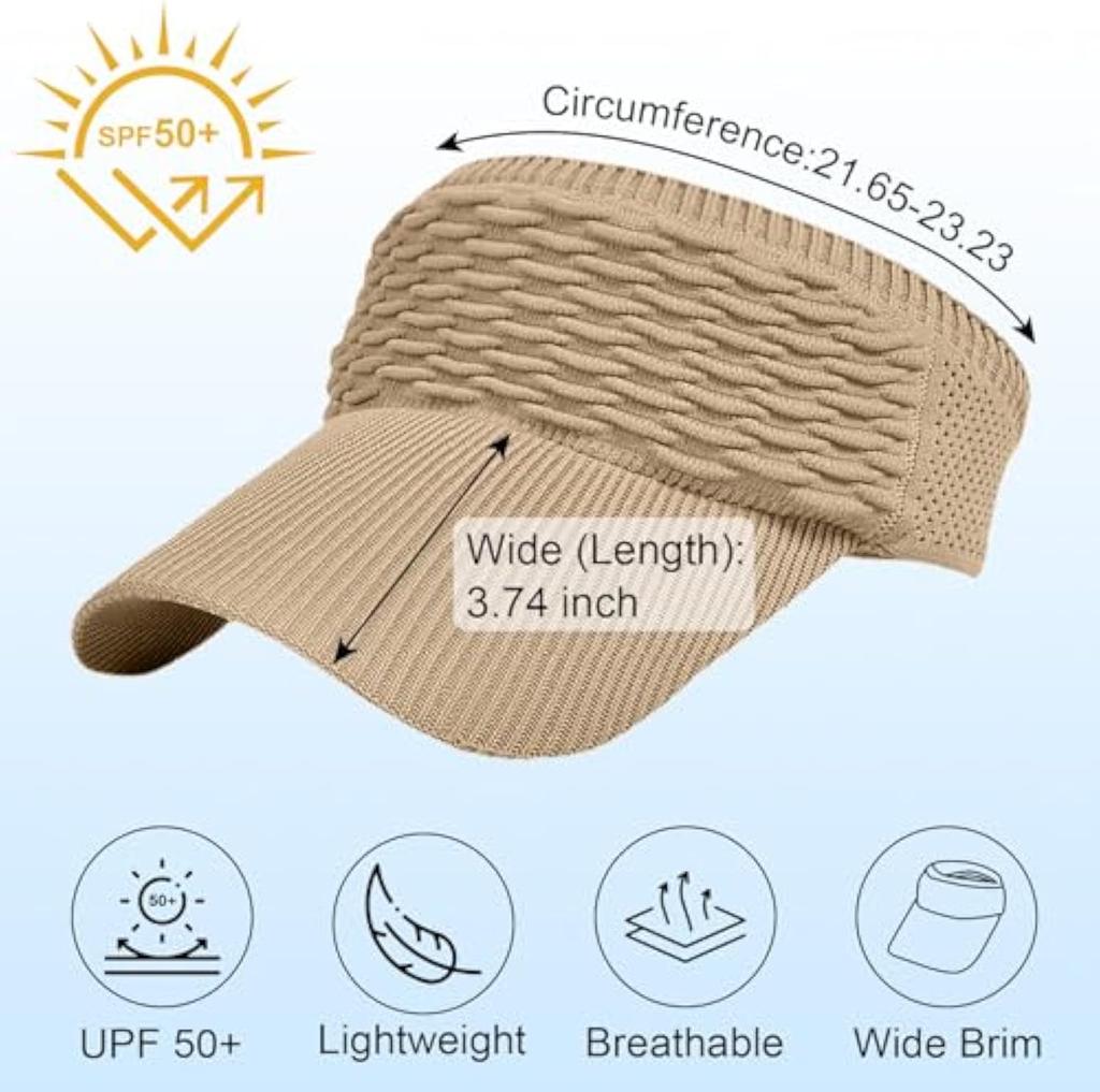 Sun Visor Hats for Women, Knitted Visor Hat Elastic with Empty Top, UV Protection Visors for Outdoor Activities
