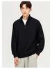 Men's 2025 Winter Black Fleece-Lined Half-Zip Stand Collar Sweatshirt