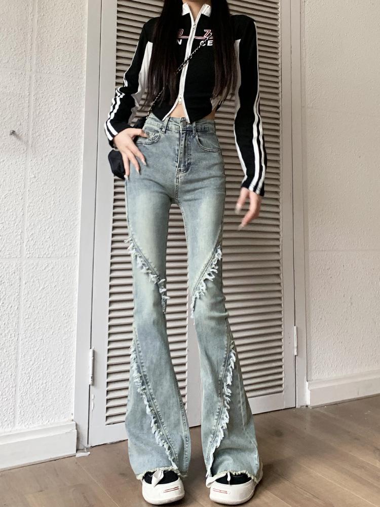 Women s High-Waisted Micro-Flare Jeans with Hong Kong Style - Slim Fit Stretch Flare Pants Extra Large синий